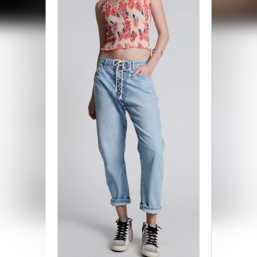 One Teaspoon Best Blue Laced Bandits Relaxed Jeans Women Size 26